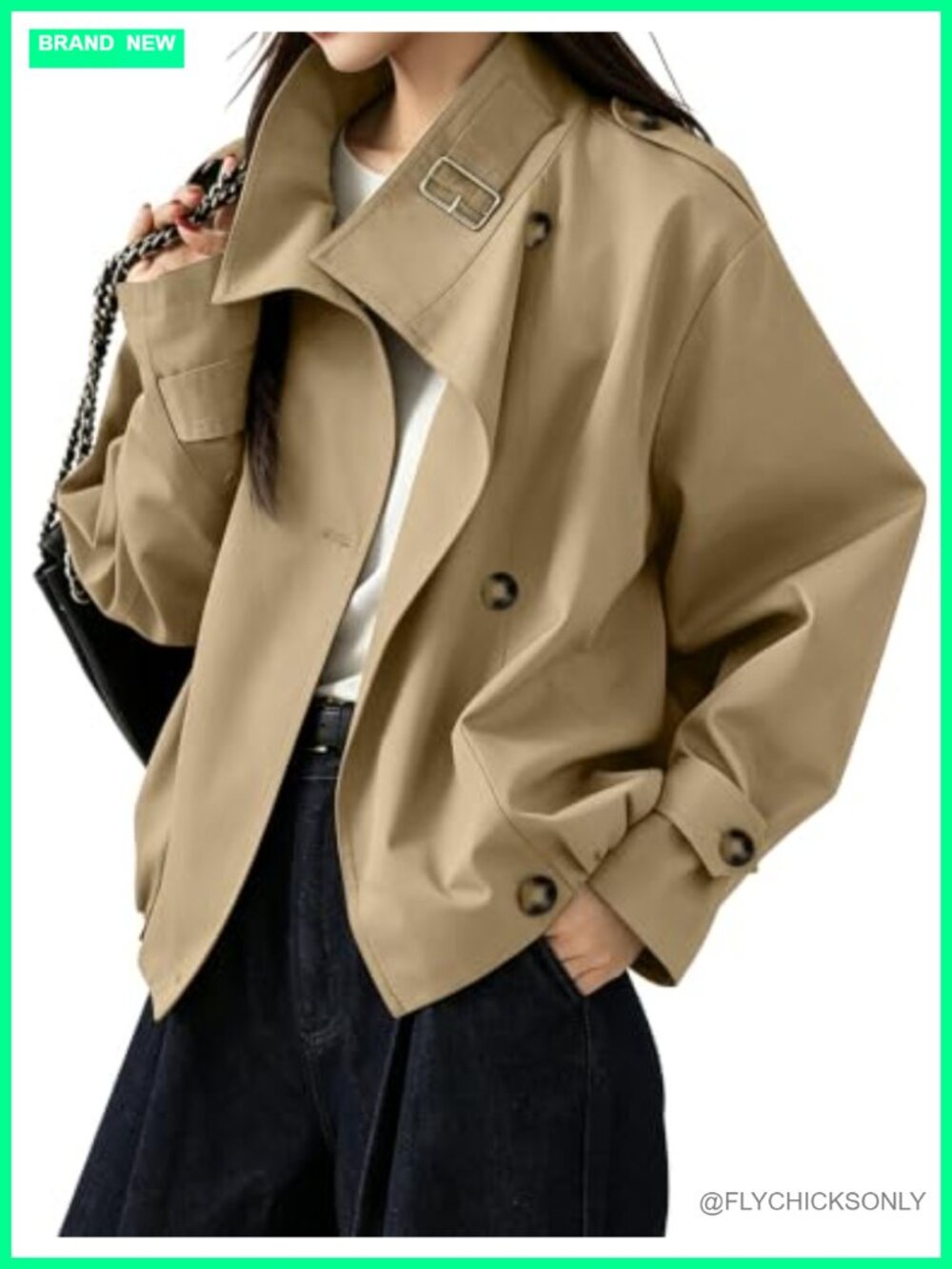 Women's Turtleneck Cropped Trench Coat Cotton Polyester Casual Jacket